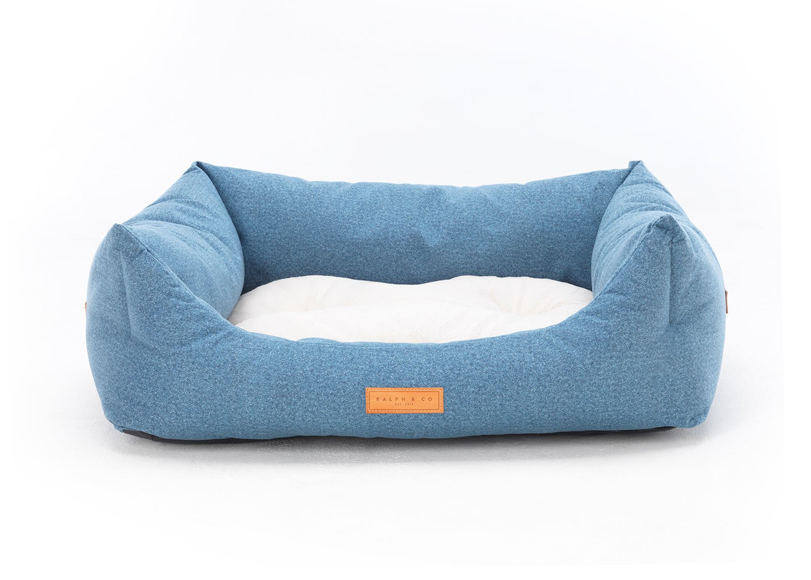 Nest Dog Bed Luxurious Blue Fabric Italian Leather Rayleigh