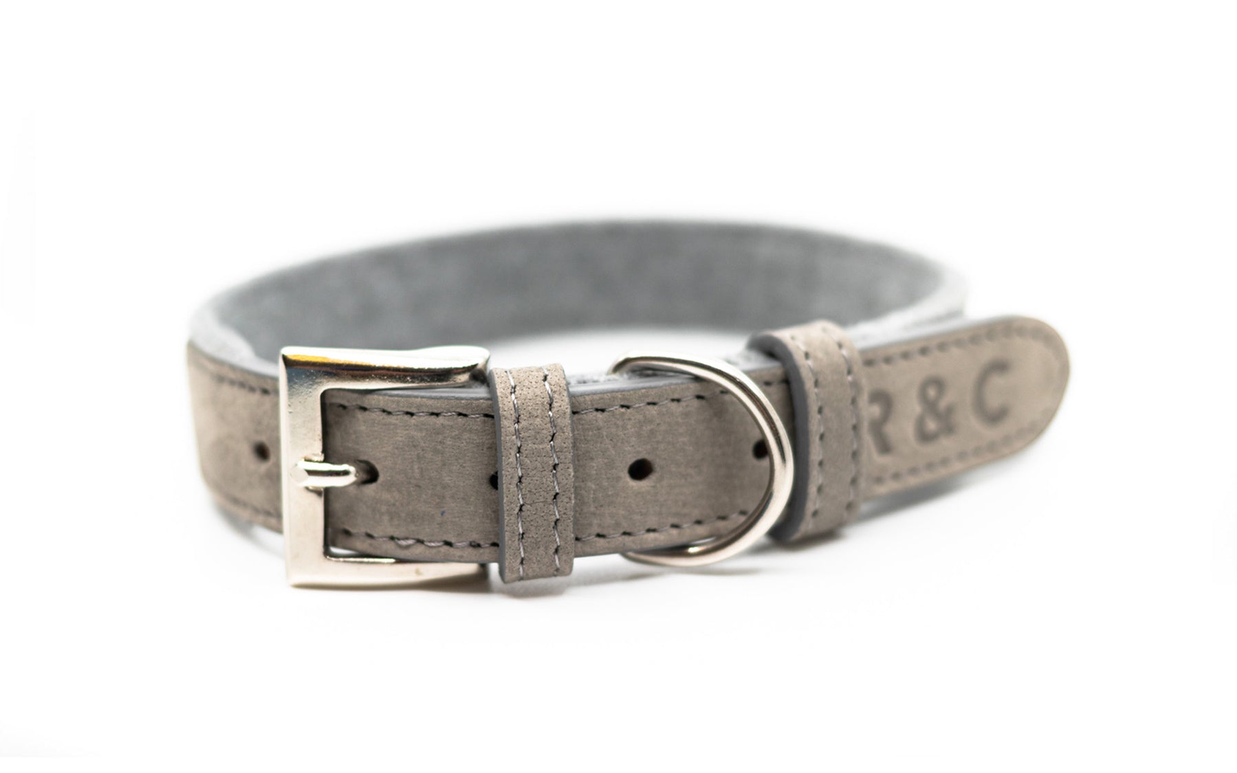 Leather Dog Collar Luxury Grey Fabric Dalton