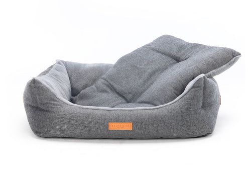 Luxury Grey Dog Bed | Stylish Herringbone Fabric | Washable