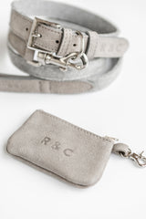 Matching Grey leather poo bag holder, collar & lead