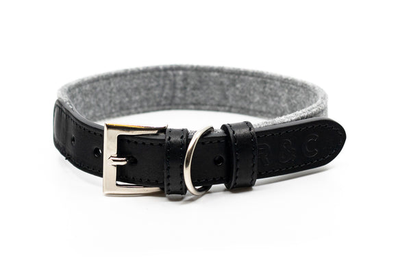 Black Leather & Fabric Dog Collar