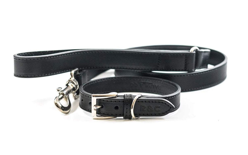 Black Leather Dog Lead & Collar - Sorrento